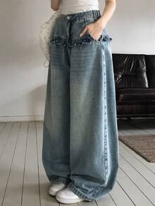DAZY Tween Gir Elastic Waist Fashion Wide Leg Jeans - Medium Wash - View 4