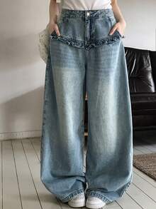 DAZY Tween Gir Elastic Waist Fashion Wide Leg Jeans - Medium Wash - View 7