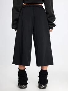 ROMWE Grunge Punk Celana Sweatpants Wanita Ukuran Sedang Motif Salib Gaya Street Punk, Panjang Sedang - Hitam - View 3