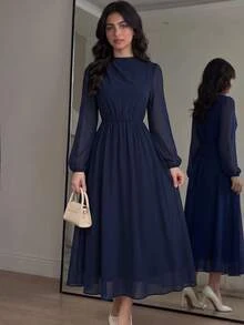 SHEIN Teen Girls Dresses Wedding Party Dinner Navy Blue Autumn Elegant Tight - Navy Blue - View 2