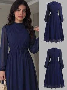 SHEIN Teen Girls Dresses Wedding Party Dinner Navy Blue Autumn Elegant Tight - Navy Blue - View 1