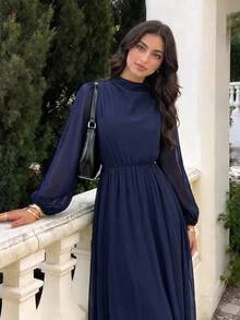 SHEIN Teen Girls Dresses Wedding Party Dinner Navy Blue Autumn Elegant Tight - Navy Blue - View 4