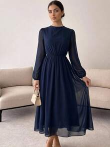 SHEIN Teen Girls Dresses Wedding Party Dinner Navy Blue Autumn Elegant Tight - Navy Blue - View 3