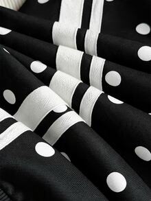 Comfortcana Plus Size Black Stand Collar Polka Dot Retro Sports College Sweatshirt Fall - Black - View 7