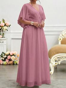 Fleurora Plus Size Dusty Pink Lace 3D Floral Dress Spring Summer Shiny Curve For Wedding Formal Christening Guest Dates Mother Of The Bride Evening Banquet - Dusty Pink - View 6