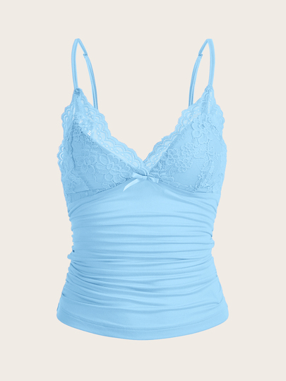 SHEIN ICON 蕾絲拼接褶邊吊帶上衣