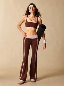 VARSIVA Women's High Waist Colorblock Striped Flare Leg Sports Activewear Bottom Pants - Multicolor - View 12