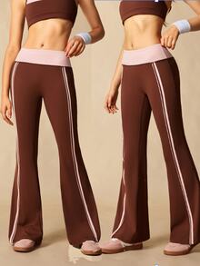 VARSIVA Women's High Waist Colorblock Striped Flare Leg Sports Activewear Bottom Pants - Multicolor - View 2