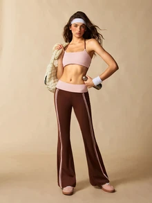 VARSIVA Women's High Waist Colorblock Striped Flare Leg Sports Activewear Bottom Pants - Multicolor - View 5