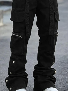 Devon Thys Men's Fit Black Street Style Flare Jeans Hang Out Street Urban, Grunge - Black - View 4