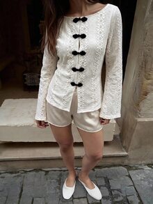 Siren Gaze All-Season New Embroidered Long Sleeve Blouse For Women - Apricot - View 9