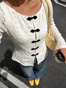 Siren Gaze All-Season New Embroidered Long Sleeve Blouse For Women - Apricot - View 8