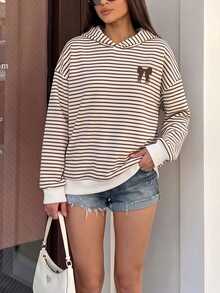 Breezaya Big-Size Stripe Digital Printing Casual Hooded Sweatshirt Fall - Multicolor - View 3
