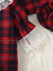 SHEIN 5 Pack Newborn Baby Girl Romper Bib Set Sweet Red Black Plaid Lace Ruffle Long Sleeve Round Neck Fall Winter Holiday Katseye Capybara Footed - Red - View 10