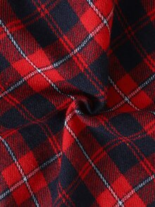 SHEIN 5 Pack Newborn Baby Girl Romper Bib Set Sweet Red Black Plaid Lace Ruffle Long Sleeve Round Neck Fall Winter Holiday Katseye Capybara Footed - Red - View 8