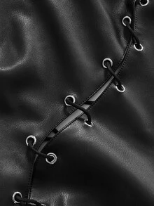 ROMWE Women's All-Season Casual Streetwear Retro Y2K Millennium Style Rock Perforated Lace-Up Halter Top - Black - View 9
