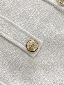 SHEIN PariChic French Vintage Tweed Shoulder Patch Double-Breasted Gold Button Elegant Blazer - White - View 5