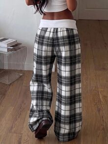 SHEIN Kids Tween Girl Tween Girl Tween Girl Colorblock Pleated Casual Versatile Daily Wear Wide Leg Sweatpants - Black - View 3