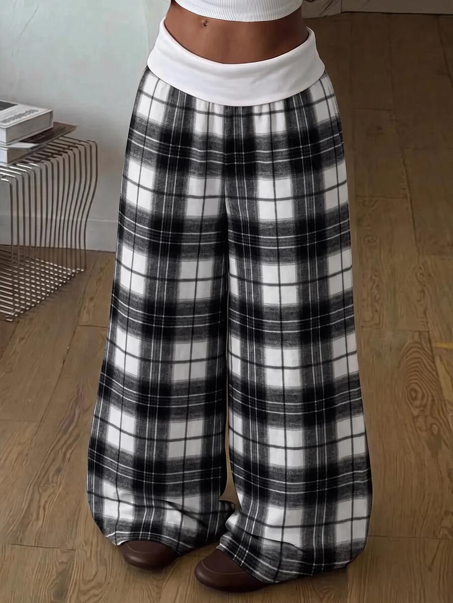 SHEIN Kids Tween Girl Tween Girl Tween Girl Colorblock Pleated Casual Versatile Daily Wear Wide Leg Sweatpants - Black - View 1