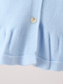 SHEIN Vintaside Kids 女嬰女童針織套裝，圓領套頭針織長袖開襟衫，粉色純色百搭時尚款 + 針織喇叭長褲，適合秋冬，2件套，時尚百搭，適合日常穿著、外出、旅行、上學 - 淺藍色 - 查看 8