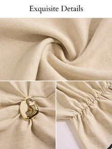 SOLERSUN Elegant Women's Asymmetric Collar Top And Wide Leg Pants Two Pieces Outfit Set In Beige, Metal Decor, Fall Long-Sleeved For Dinner Brunch - Khaki - View 4