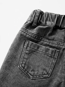 SHEIN 女童時尚可愛街頭風愛心刺繡寬鬆直筒牛仔長褲 - 灰色 - 查看 7