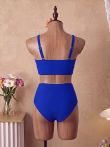 Swim Basics 女士黑色高腰休闲比基尼两件套套装 - 藍色 - 查看 6