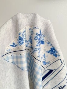 Soleia 女款韓系街頭風休閒拼接刺繡不對稱肩領衛衣，日常居家款，淺灰色與奶油黃，秋季 - 灰色 - 查看 8