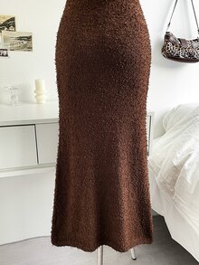Soleia Women's Fashion Versatile Solid Color Retro Boho Knit Dress Vacation Dark Brown Olive Green Summer - Brown - View 5