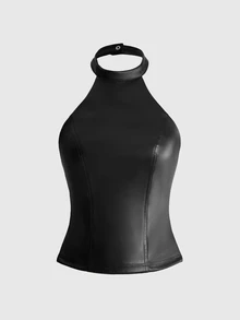 ROMWE Y2K Atasan Wanita Polos Model Halter Neck Serbaguna untuk Pemakaian Sehari-hari - Hitam - View 8