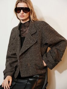 Aveloria Modichic Women's Jacket Oversized Broad Shoulder Tweed Lapel Gold Button Retro British Old Money Brown Black Plaid Fall Clothes For Women Christmas - Multicolor - View 7