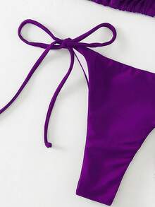 Oceva Solid Color Sexy Strap Bikini Swimwear Set, Beach Wear For Women - Purple - View 3