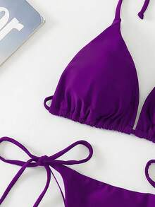 Oceva Solid Color Sexy Strap Bikini Swimwear Set, Beach Wear For Women - Purple - View 4