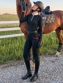 Easithlete 黑紅對比條紋修身馬術褲 - 黑色 - 查看 9