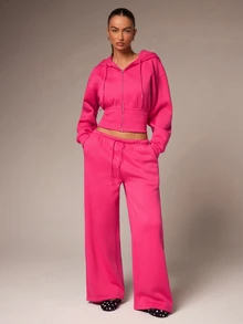 Athîral Women's Casual Fleece Zip-Up Sweatshirt - Pink - View 4