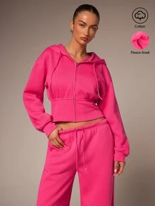 Athîral Women's Casual Fleece Zip-Up Sweatshirt - Pink - View 1