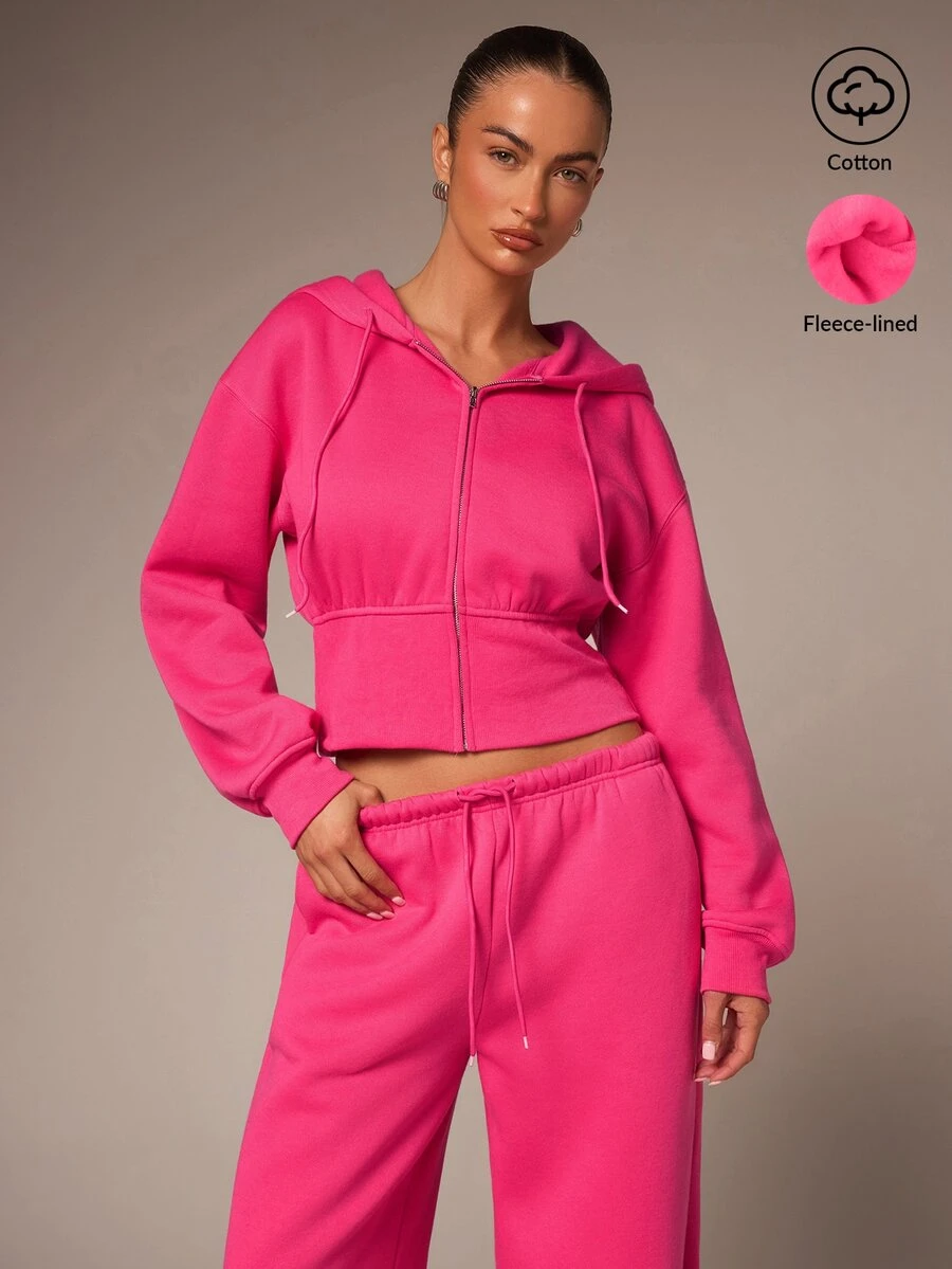 Athîral Women's Casual Fleece Zip-Up Sweatshirt - Pink - View 1