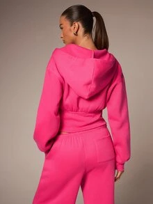 Athîral Women's Casual Fleece Zip-Up Sweatshirt - Pink - View 2