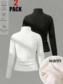 SHEIN Kids Tween Girl 2PCS Tween Girls T-Winter Shirts - Black and White - View 3
