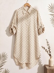 Rusticease 女款波點休閒復古優雅日常秋季短洋裝 辦公米色 - 彩色 - 查看 3
