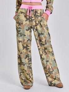 ROMWE Celana Jogging Wanita Model Longgar Lurus dengan Motif Kamuflase Patchwork Colorblock Gaya Y2K untuk Musim Gugur, Musim Dingin, dan Musim Semi, Gaya Kasual Jalanan, Musim Semi, dan Musim Panas. - Grey - View 3