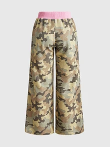ROMWE Celana Jogging Wanita Model Longgar Lurus dengan Motif Kamuflase Patchwork Colorblock Gaya Y2K untuk Musim Gugur, Musim Dingin, dan Musim Semi, Gaya Kasual Jalanan, Musim Semi, dan Musim Panas. - Grey - View 8