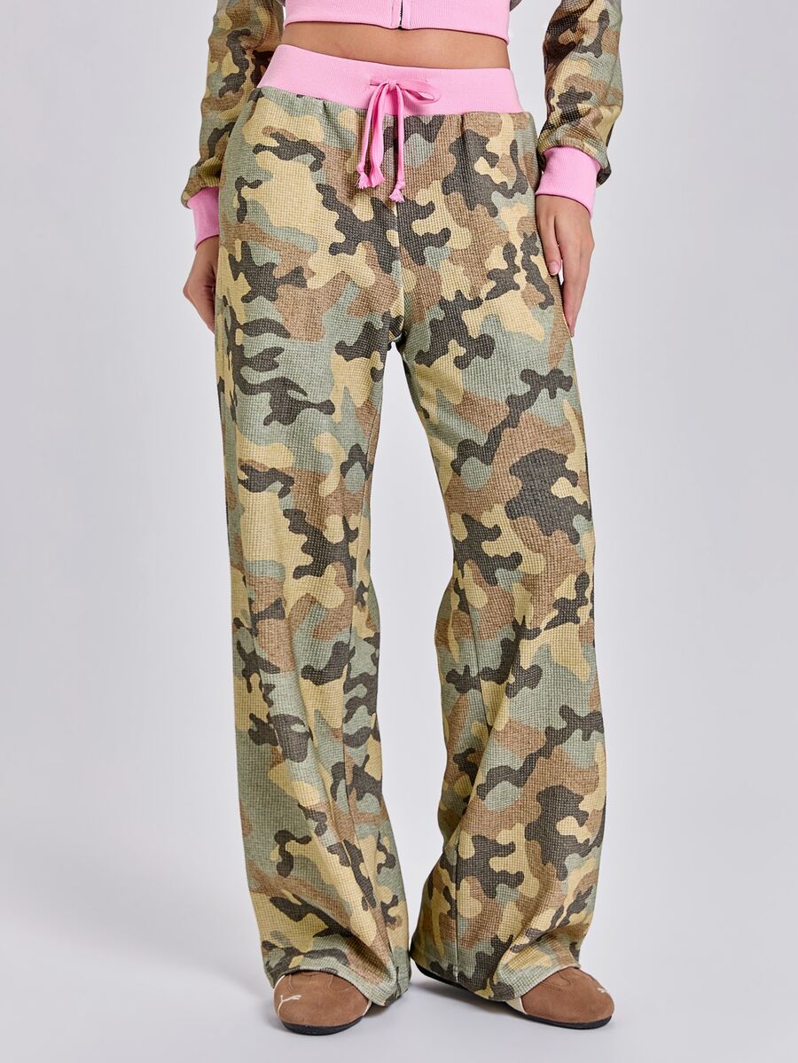ROMWE Celana Jogging Wanita Model Longgar Lurus dengan Motif Kamuflase Patchwork Colorblock Gaya Y2K untuk Musim Gugur, Musim Dingin, dan Musim Semi, Gaya Kasual Jalanan, Musim Semi, dan Musim Panas. - Grey - View 1