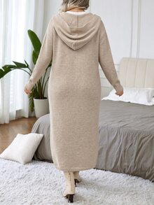 Easura كارديجان صوف محبوك طويل الأكمام للنساء بمقاسات كبيرة، بأسلوب فرنسي كاجوال، لون موحد، بغطاء رأس وبدون أزرار، مع فتحة جانبية وتصميم منسدل، مناسب للخريف والشتاء، مناسب للتنقل اليومي والعطلات - كاكي - مشاهدة 2