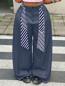 Maweii 大尺碼女款夏季休閒長褲，附腰帶與口袋，適用畢業舞會、角色扮演、畢業典禮、優雅時尚、休閒通勤、商務辦公 - 藍色 - 查看 3
