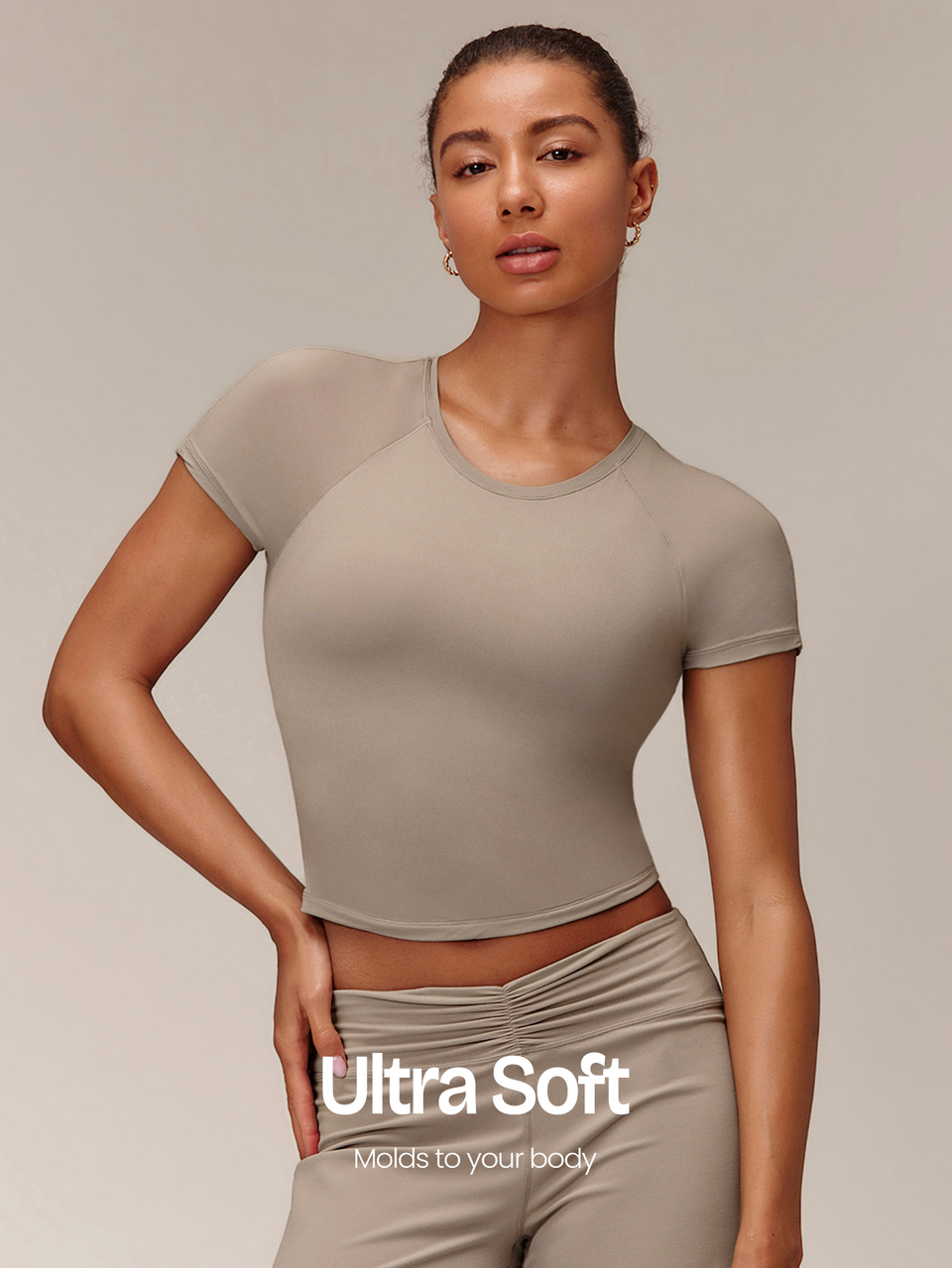 Glow Era Soft Stretchy Round Neck Slim Fit Cropped Short Sleeve Active Crewneck Tee Low-Impact Yoga Pilates Gym Studio Daily Casual Wear