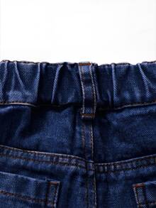 SHEIN 女童時尚可愛街頭風愛心刺繡寬鬆直筒牛仔長褲 - 寶藍色 - 查看 4