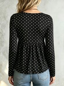 IslaSuriya Elegant Polka Dot V-Neck Ruched Waist Long Sleeve Blouse For Daily Wear, Dating, Outing And Shopping - Multicolor - View 2