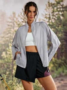 Exploreva Women's Simple Versatile Pocket Zipper Long Sleeve Sun Protection Jacket - Mauve Purple - View 3