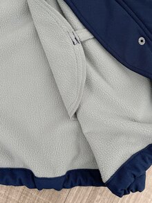 SHEIN Maternity Solid Color Long Sleeve Drawstring Waist Casual Hooded 3-In-1 Jacket - Navy Blue - View 10